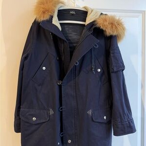 A.P.C. Navy Parka with Real Fur Trim, jacket